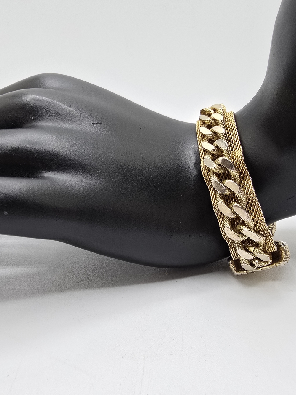Goldette Bracelet Gold Tone Mesh Curb Chain Statement Chunky Vintage 6"